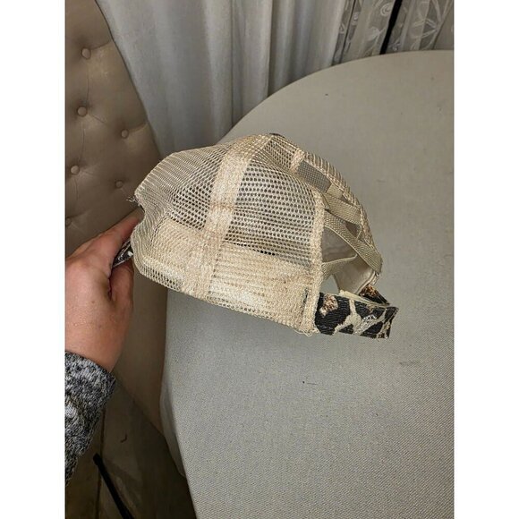 Leopard Print God Bless The USA Distressed Trucker Hat With Mesh Back - Picture 6 of 11